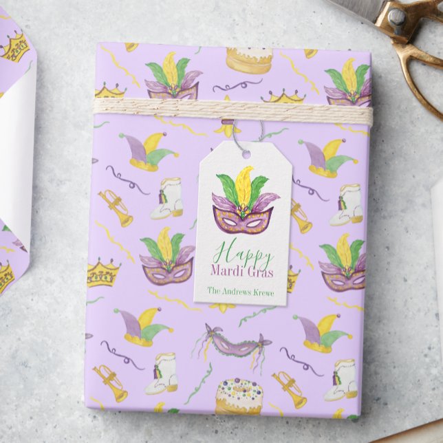 Wasserfarbe Mardi Gras Masken King Cake Crown Geschenkanhänger (Von Creator hochgeladen)