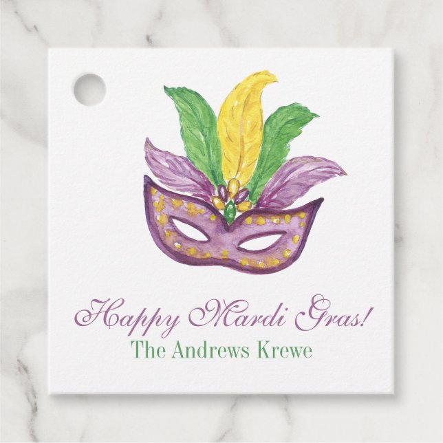 Wasserfarbe Mardi Gras Masken King Cake Crown Geschenkanhänger (Vorderseite)
