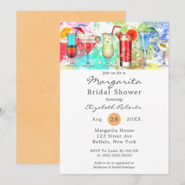 Wasserfarbe Margarita Bridal Dusche Einladung (Vorne/Hinten)