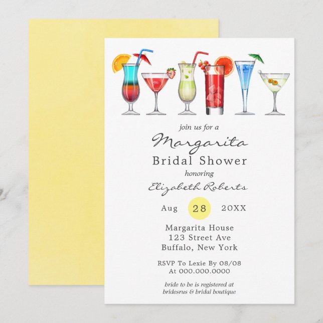 Wasserfarbe Margarita Bridal Dusche Einladung (Vorne/Hinten)