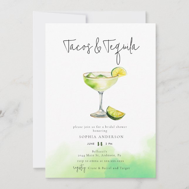 Wasserfarbe Margarita Limones Brautparty Einladung (Vorderseite)