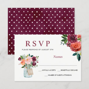 Wasserfarbe Marsala Burgundy Mason Jar Floral UAWG RSVP Karte