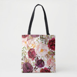 Wasserfarbe Marsala Rosa Rosa Blumenstrauß Beutel Tasche