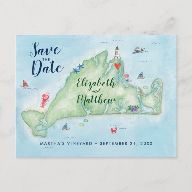 Wasserfarbe Marthas Weinberg Save the Date Postkarte (Vorderseite)