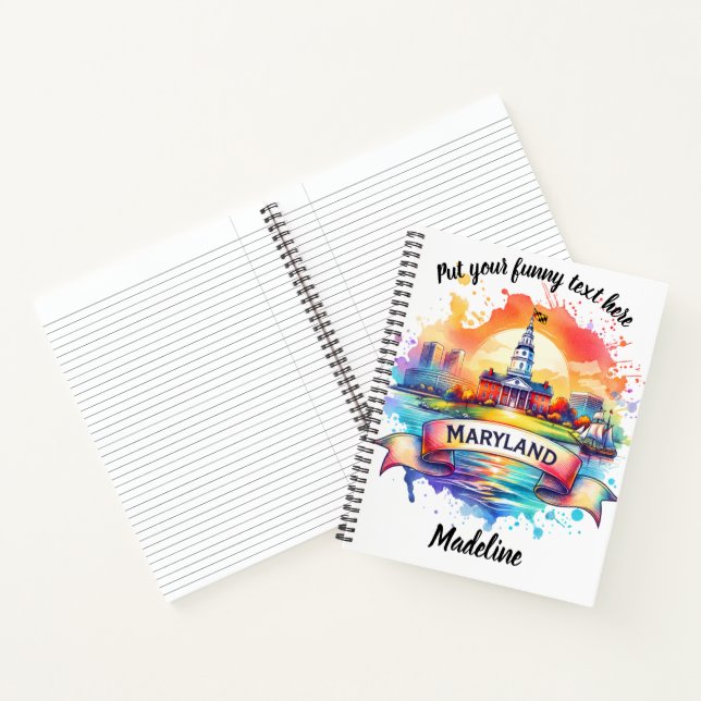 Wasserfarbe Maryland mit Staat-Highlights Notizbuch (Innenseite)