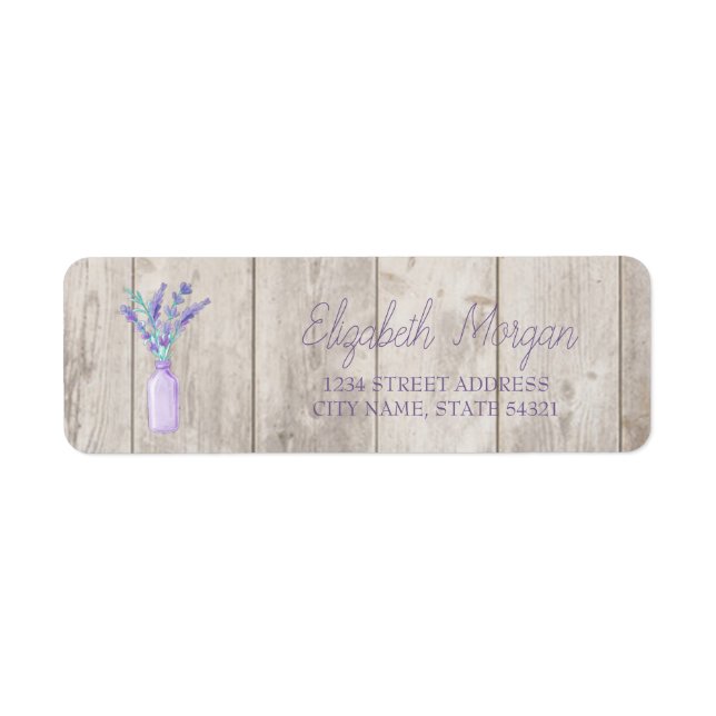 Wasserfarbe Mason Jar Lavander Holztextur Adresse (Vorne)