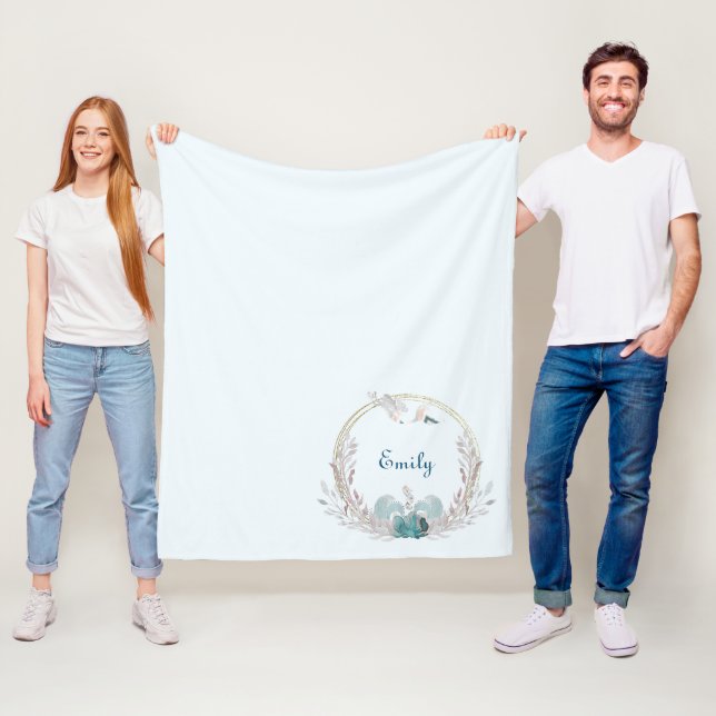 Wasserfarbe Meerjungfrau & Personalisierte Wreath Fleecedecke (Beispiel)