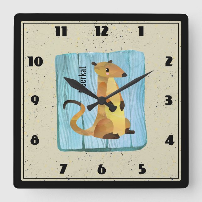 Wasserfarbe Meerkat auf einem Hintergrund aus blau Quadratische Wanduhr (Vorderseite)