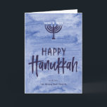 Wasserfarbe Menorah Gefundene Hanukkah-Karte Feiertagskarte<br><div class="desc">Eine Waschung von wässrigem Blau dient als subtile Kulisse für diese strukturierte menorah Illustration und inky, handgeschriebenen Happy Hanukkah Text. Vergessen Sie nicht, die Vorderseite mit Ihrem Namenstext zu personalisieren. Fügen Sie der Innenseite dieser gefalteten Karte eine persönliche Touch mit den Optionen "Anpassen" hinzu und ändern Sie alles von der...</div>