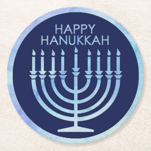 Wasserfarbe menorah Hanukkah Runder Pappuntersetzer