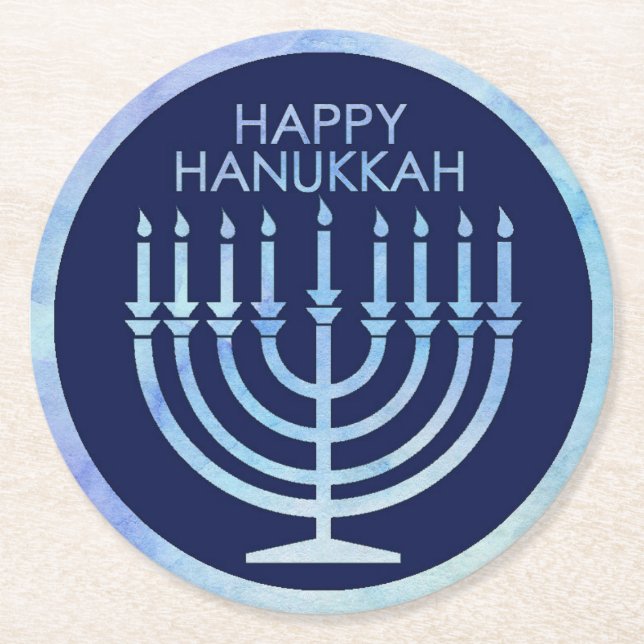 Wasserfarbe menorah Hanukkah Runder Pappuntersetzer (Vorderseite)