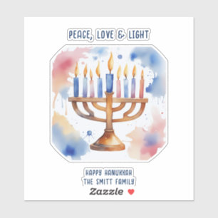 Wasserfarbe Menorah Happy Hanukkah Aufkleber