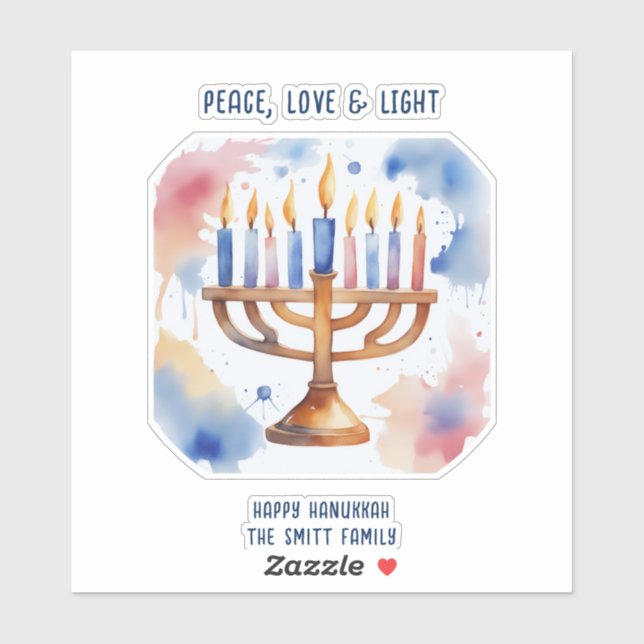 Wasserfarbe Menorah Happy Hanukkah Aufkleber (Blatt)