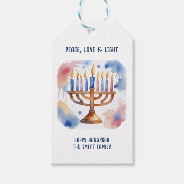 Wasserfarbe Menorah Happy Hanukkah Geschenkanhänger (Vorderseite)