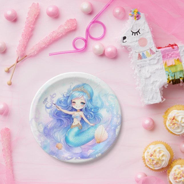 Wasserfarbe Mermaid Baby Girl Dusche Pappteller (Party)