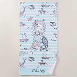 Wasserfarbe Mermaid Blaustreifen Strandtuch