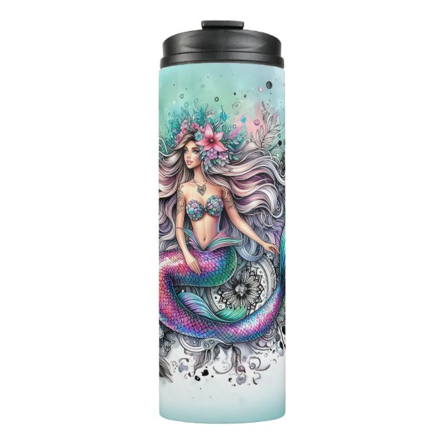 Wasserfarbe Mermaid Thermosbecher (Vorderseite)