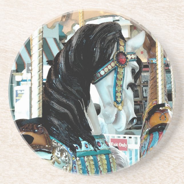 Wasserfarbe Merry-Go-Round Pferd Sandstein Untersetzer (Vorne)