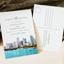 Wasserfarbe Miami Florida Skyline Save the Date