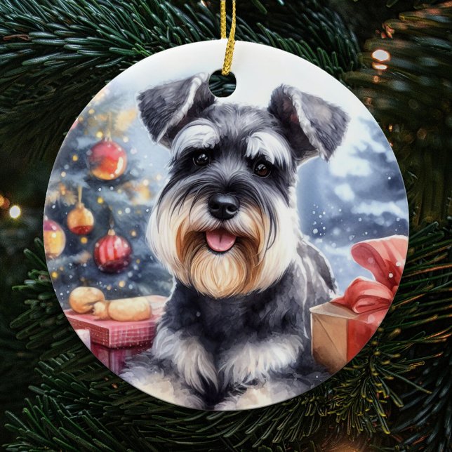 Wasserfarbe Miniatur Schnauzer Dose Weihnachten Keramik Ornament (Von Creator hochgeladen)