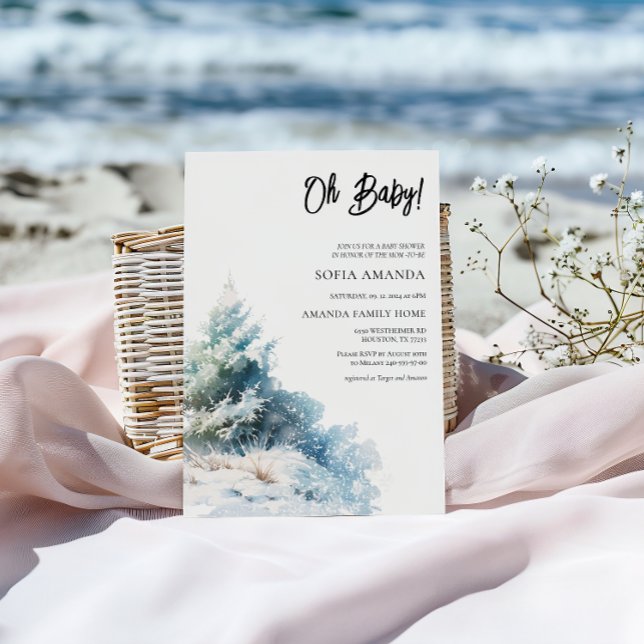 Wasserfarbe Minimalistisch Winter Baby Dusche Einladung (Von Creator hochgeladen)