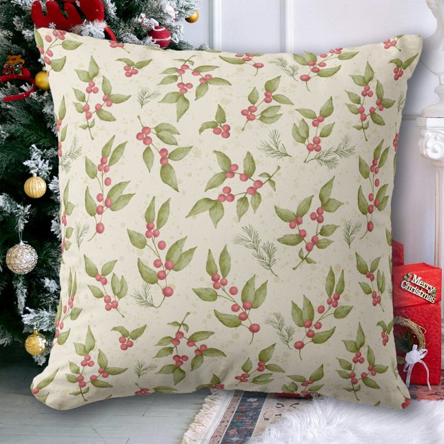 Wasserfarbe Mistletoe Berries Weihnachten Kissen (Von Creator hochgeladen)