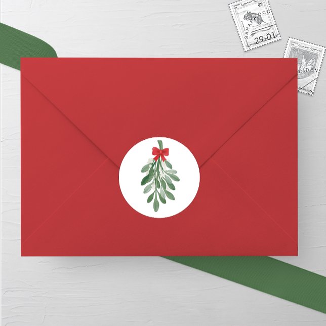 Wasserfarbe Mistletoe Hochzeit Runder Aufkleber (Von Creator hochgeladen)