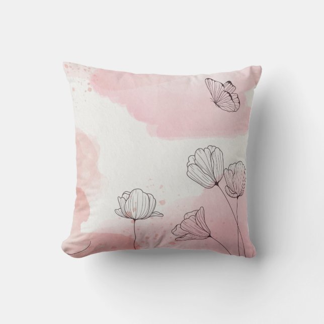 Wasserfarbe mit Blume und Schmetterling Kissen (Vorderseite)