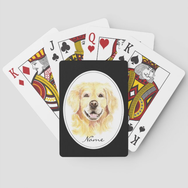 Wasserfarbe mit Golden Retriever individuelle Name Spielkarten (Rückseite)