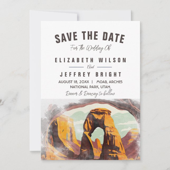 Wasserfarbe Moab Arches Park Utah Save the Date Einladung (Vorderseite)
