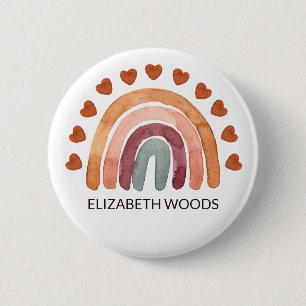 Wasserfarbe Modern Boho Rainbow & Herzname  Button