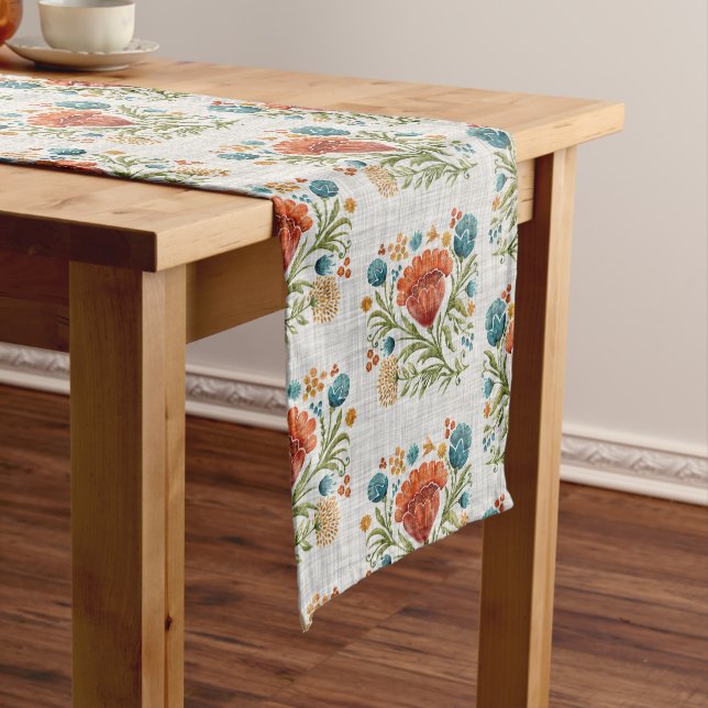 Wasserfarbe Moderne Blume Motif Earthy Whimsical Mittelgroßer Tischläufer (Beispiel)