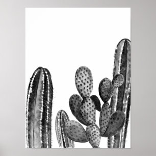 Wasserfarbe Moderne Kaktus Südwestlich Schwarz-wei Poster