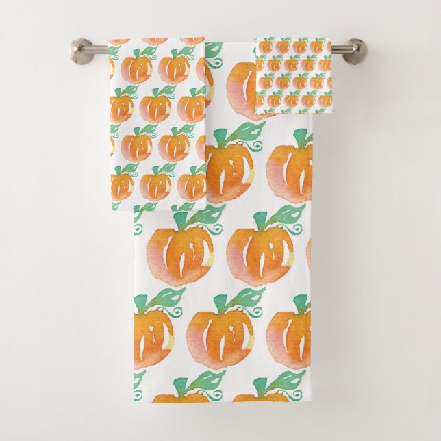 Wasserfarbe Moderne Orange Pumpkins Badhandtuch Set (Insitu)