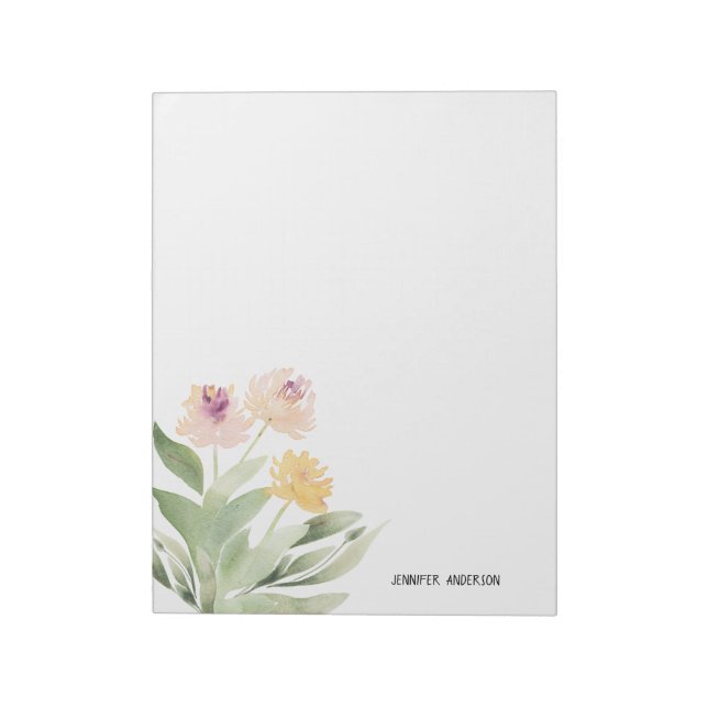 Wasserfarbe Moderne Springtime Blumengrün Notizblock (Rotiert)