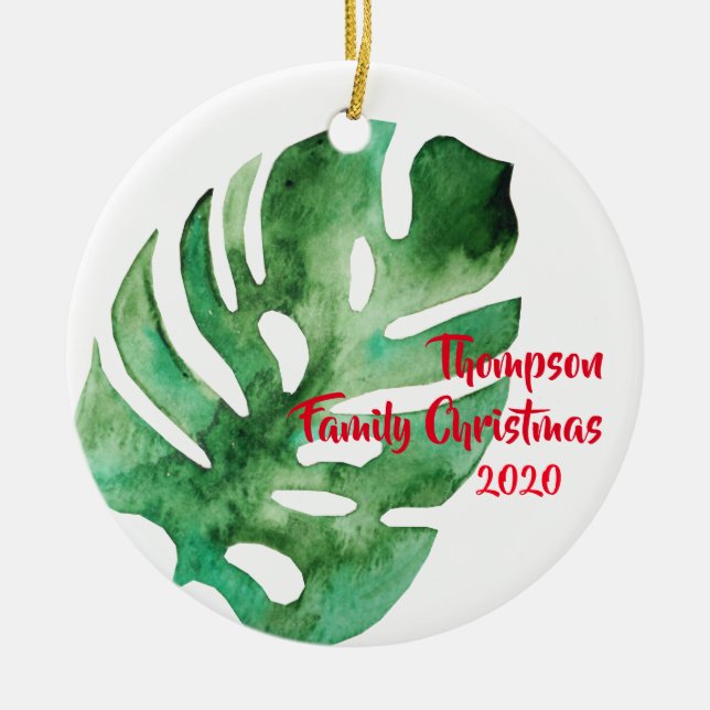 Wasserfarbe Monstera Leaf, Weihnachten der Familie Keramik Ornament (Vorne)