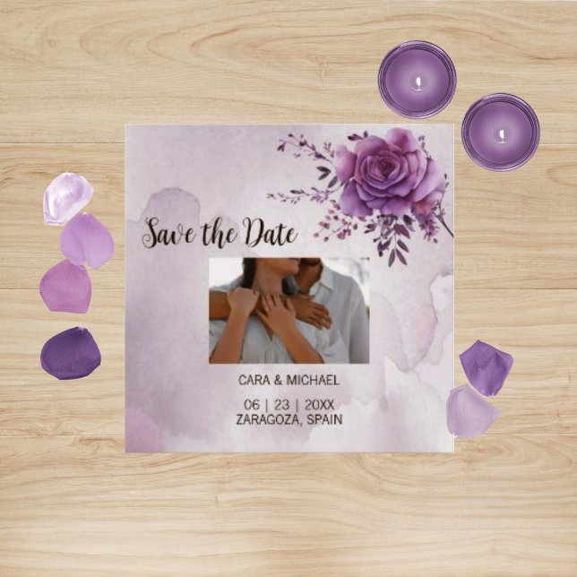 Wasserfarbe Morada Save the Date Hochzeitkarte Einladung (Von Creator hochgeladen)