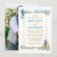 Wasserfarbe Muscheln Korallen Foto Blue Wedding