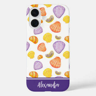 Wasserfarbe Muscheln mit Name iPhone Fall 16 Hülle