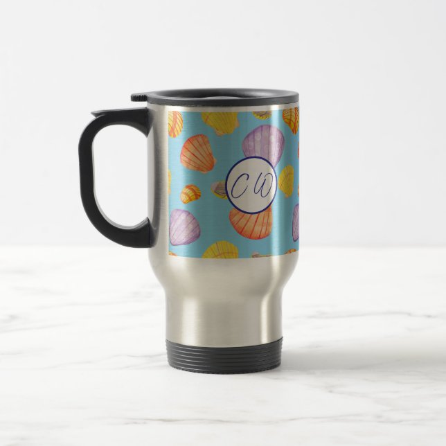 Wasserfarbe Muscheln Stainless Steel Travel Mug Reisebecher (Links)