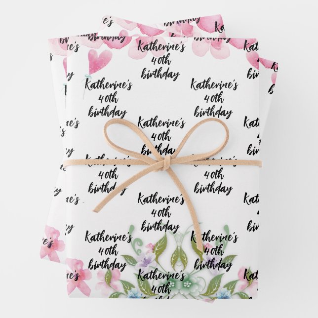 Wasserfarbe, Name der Blumenschrift hübsch Geschenkpapier Set (Beispiel)