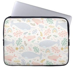 Wasserfarbe Narwhal & Siegel Muster Laptopschutzhülle