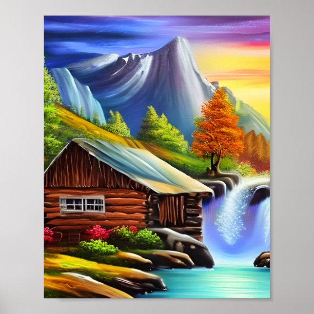Wasserfarbe Natur Bergsee-Zauber Poster (Vorne)