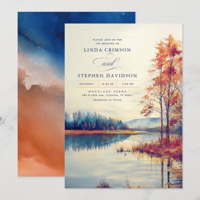 Wasserfarbe Natur Fall Landschaft Hochzeit Einladung (Vorne/Hinten)