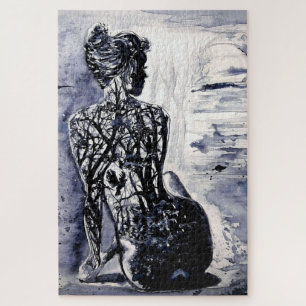 Wasserfarbe - Naturdame - Schwarz & Weiß -