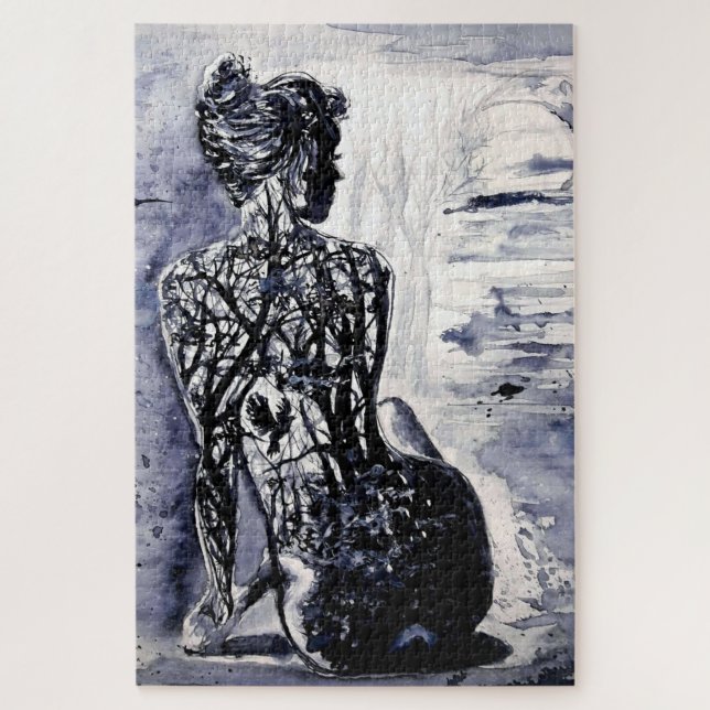 Wasserfarbe - Naturdame - Schwarz & Weiß - (Vertikal)