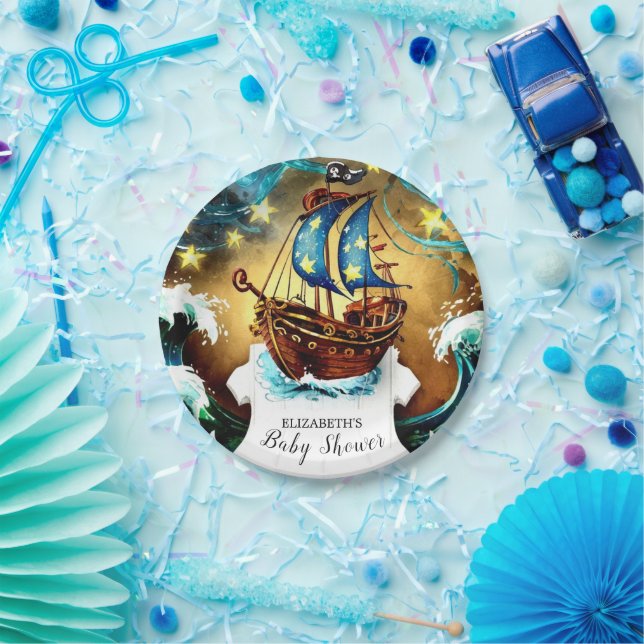 Wasserfarbe Nautical Pirate Baby Dusche Pappteller (Party)
