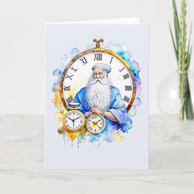 Wasserfarbe neue Jahre Vater Zeit Karte (Vorderseite)