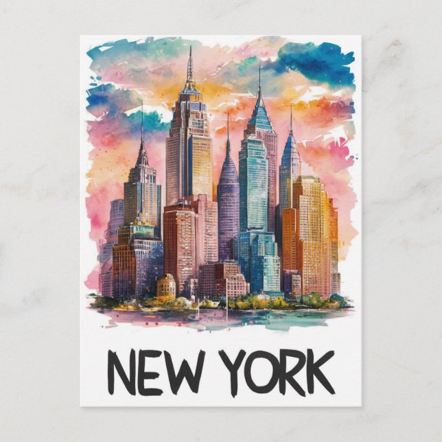 Wasserfarbe neue York Postkarte (Vorderseite)