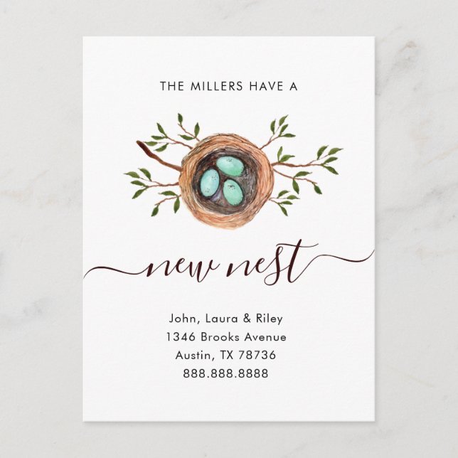 Wasserfarbe Neues Nest Änderung der Adresse in Bew Postkarte (Vorderseite)
